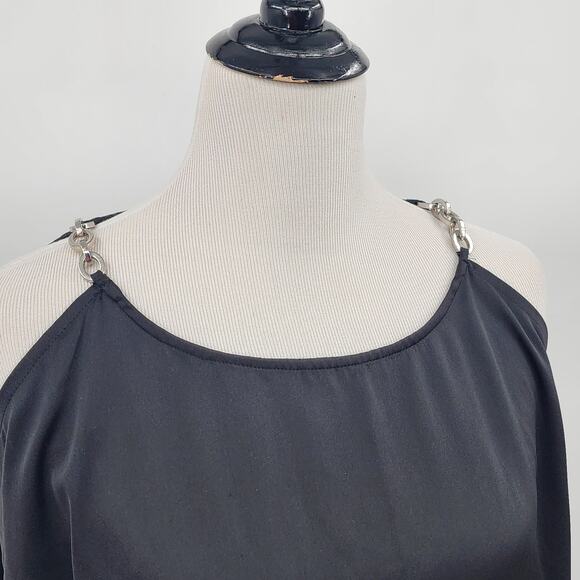 Michael Kors Black Silky Semi-sheer Cold Shoulder Top w/ Metal Chain Size S - Picture 2 of 9